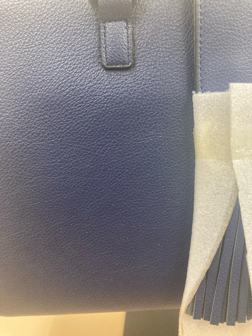 Structured Vegan Navy Satchel with Tassel Accent